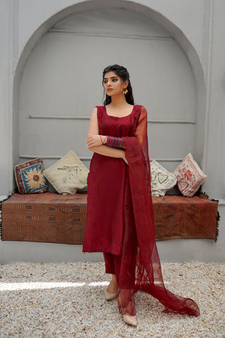 Wine Coloured Pure Korean Raw Silk