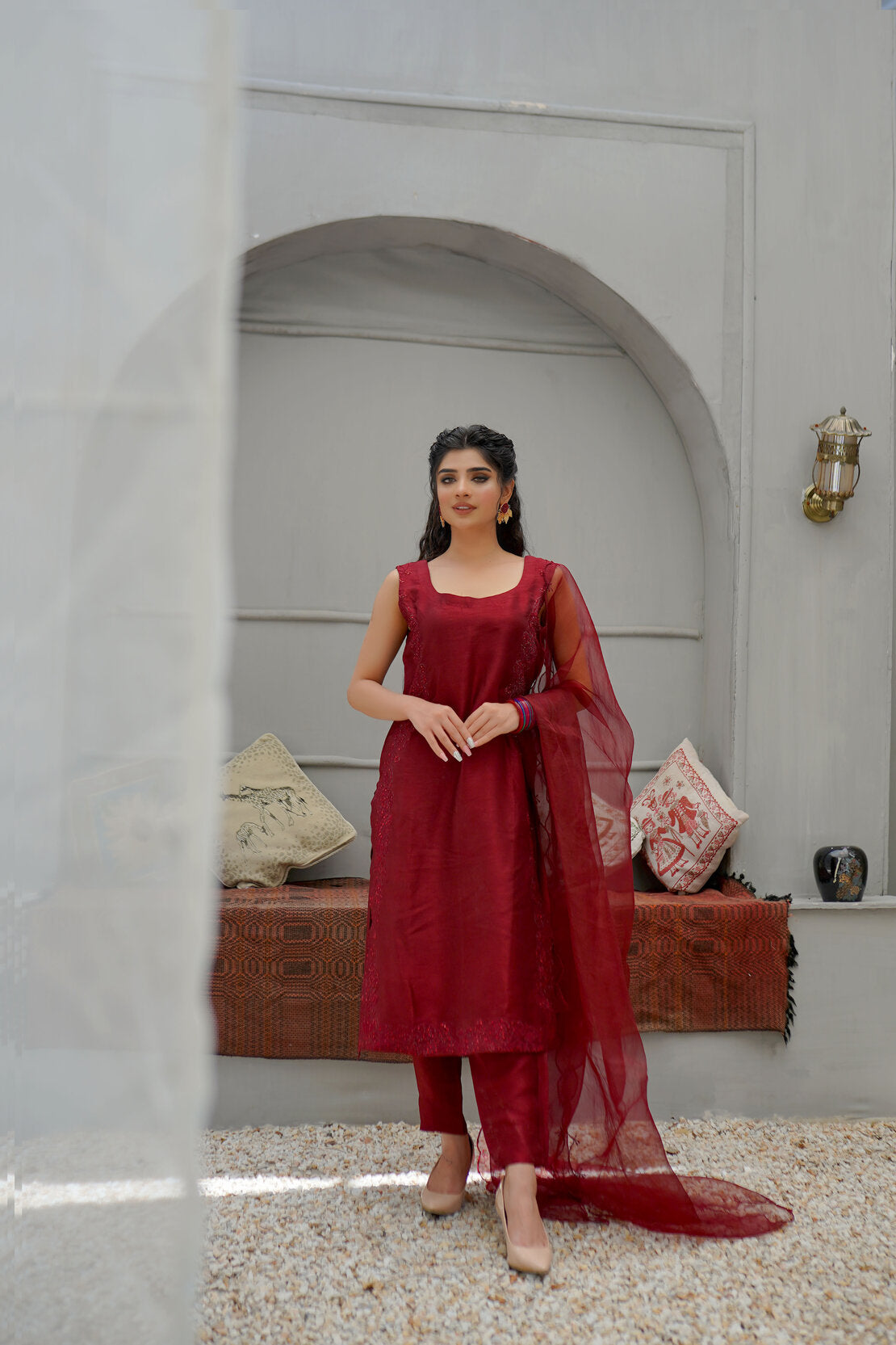 Wine Coloured Pure Korean Raw Silk