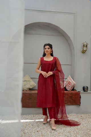 Wine Coloured Pure Korean Raw Silk