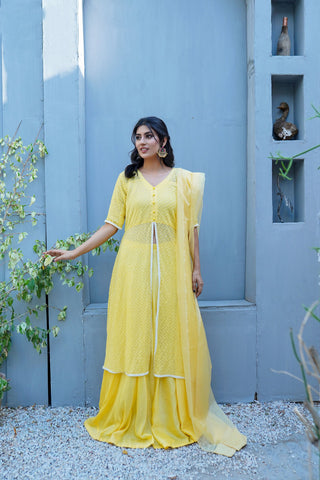 Summer Yellow Cotton Net Frock