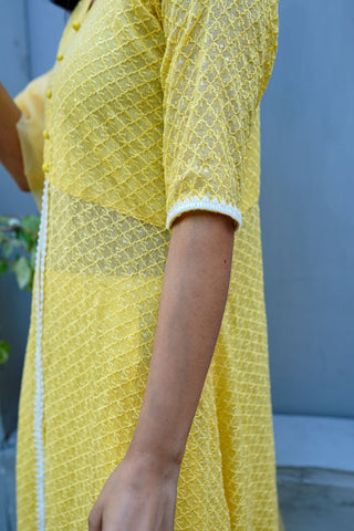 Summer Yellow Cotton Net Frock
