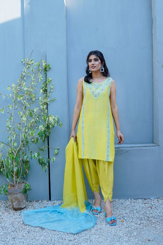 Lime Sky Pure Korean Raw Silk