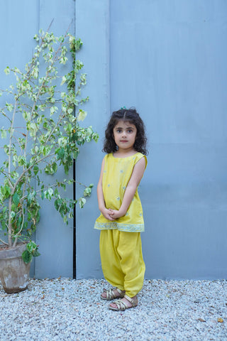 Lime Sky Korean Raw Silk Kids Suit