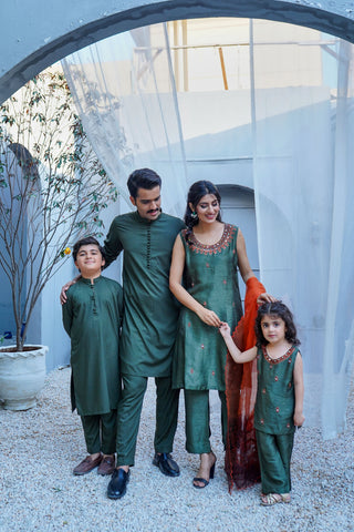 Olive Green Wash-Wear Kids Kurta