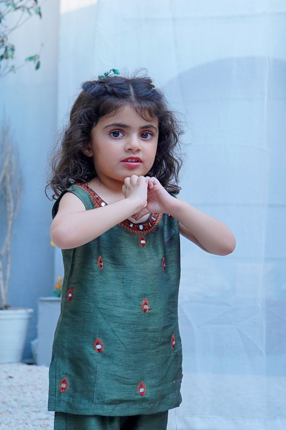 Olive Green Wash-Wear Kids Shirt
