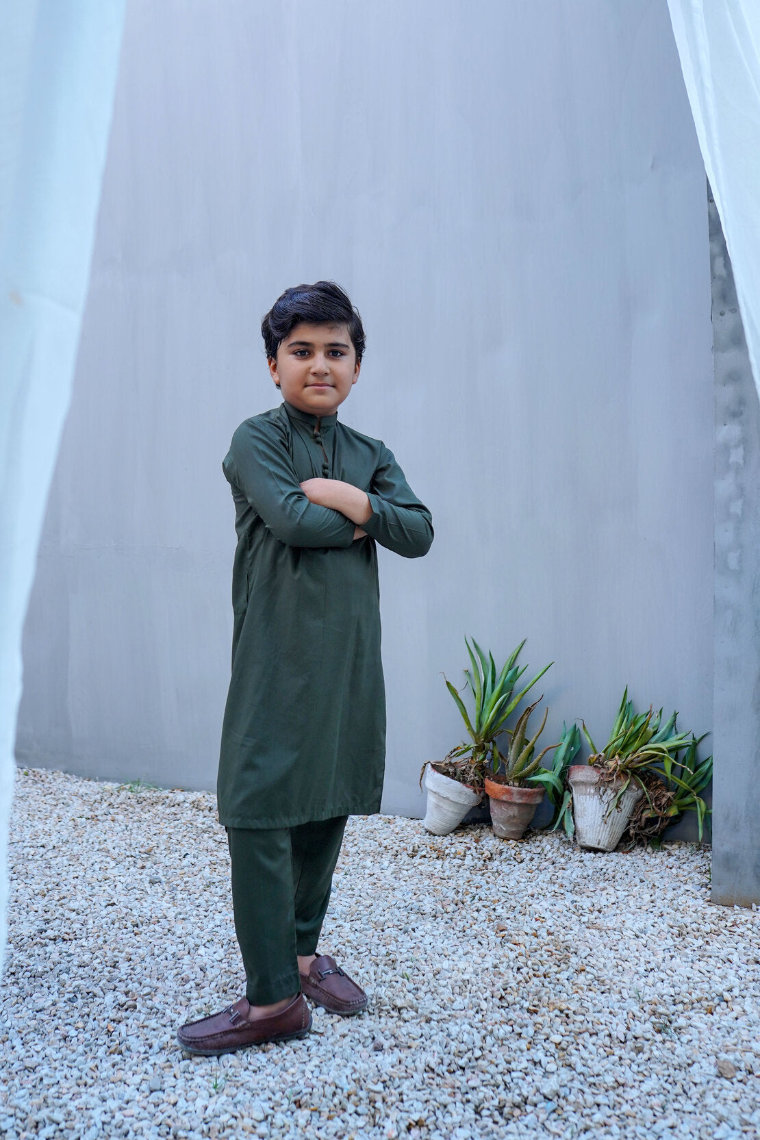 Olive Green Wash-Wear Kids Kurta
