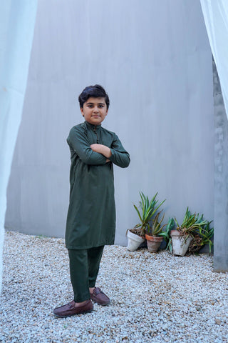 Olive Green Wash-Wear Kids Kurta
