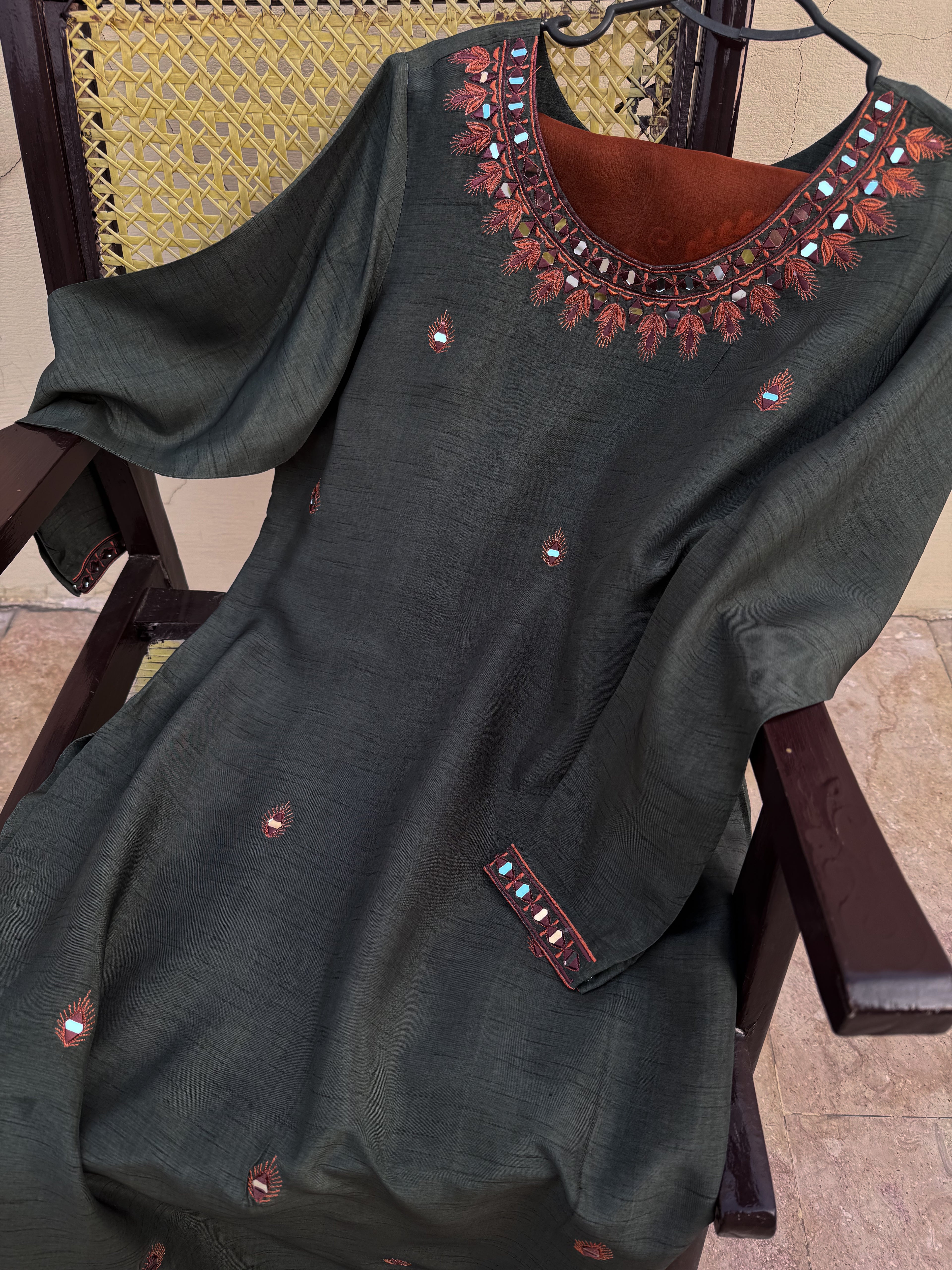 Olive Green Pure Korean Raw Silk