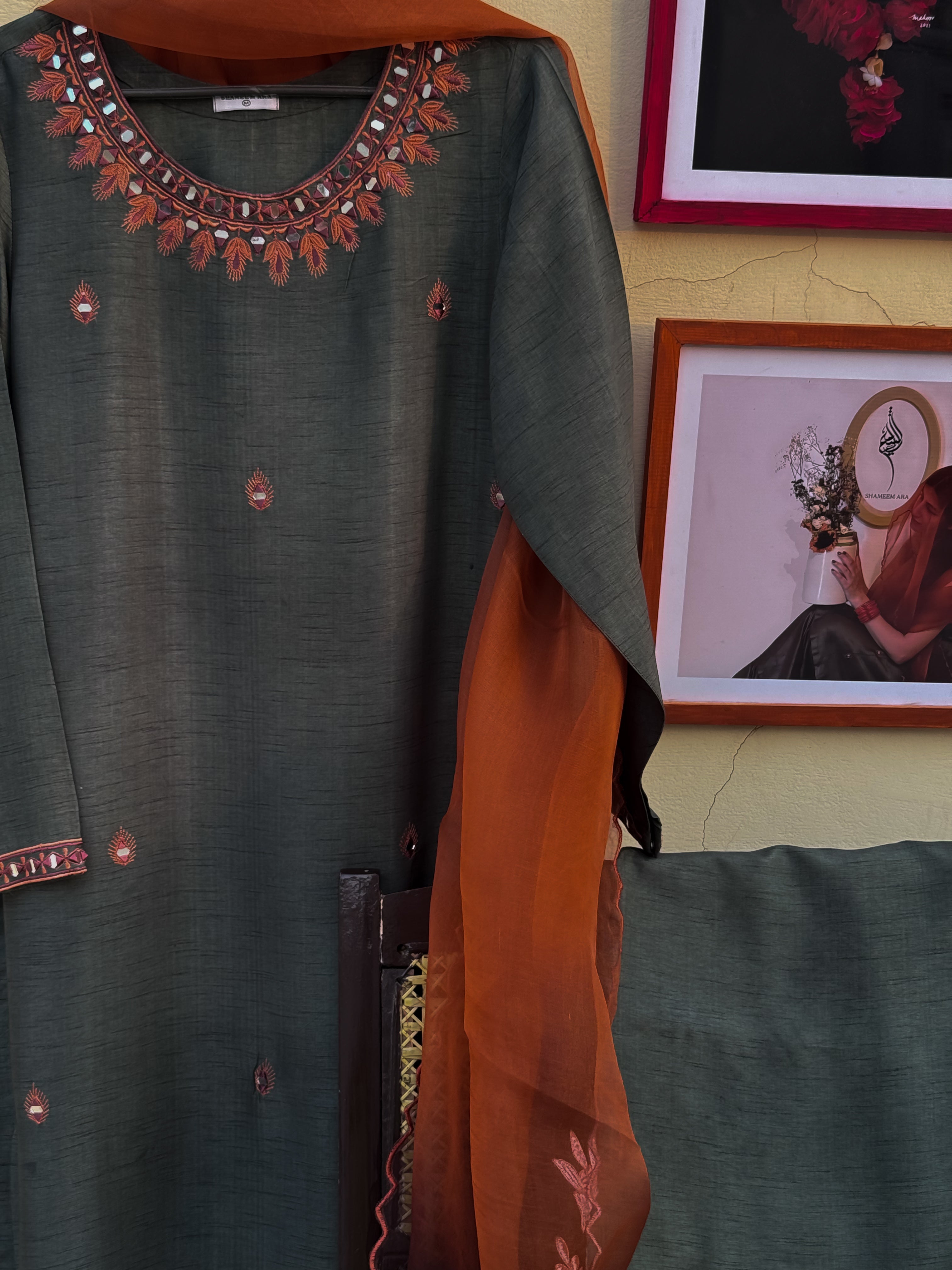 Olive Green Pure Korean Raw Silk