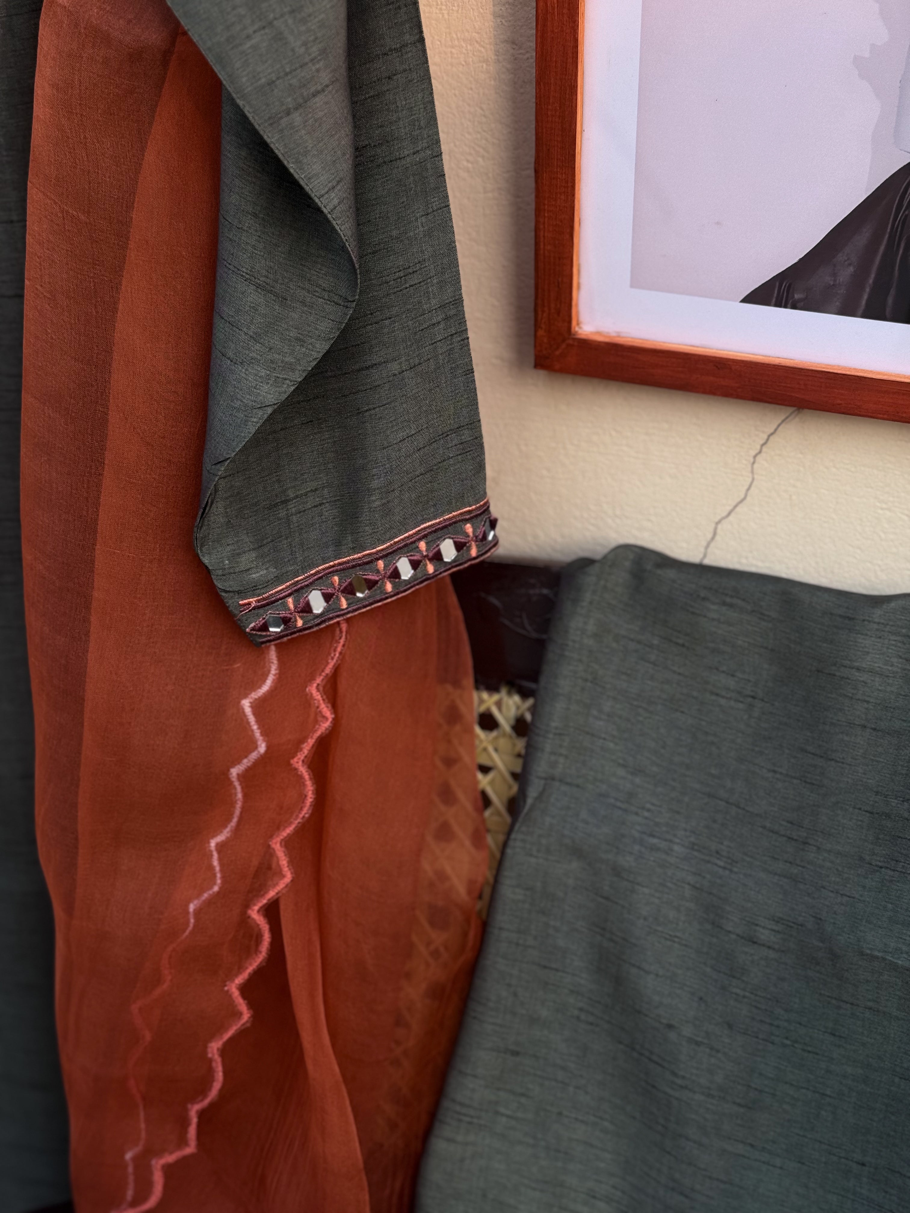 Olive Green Pure Korean Raw Silk