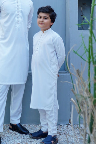 White Wash Cotton Kids Kurta